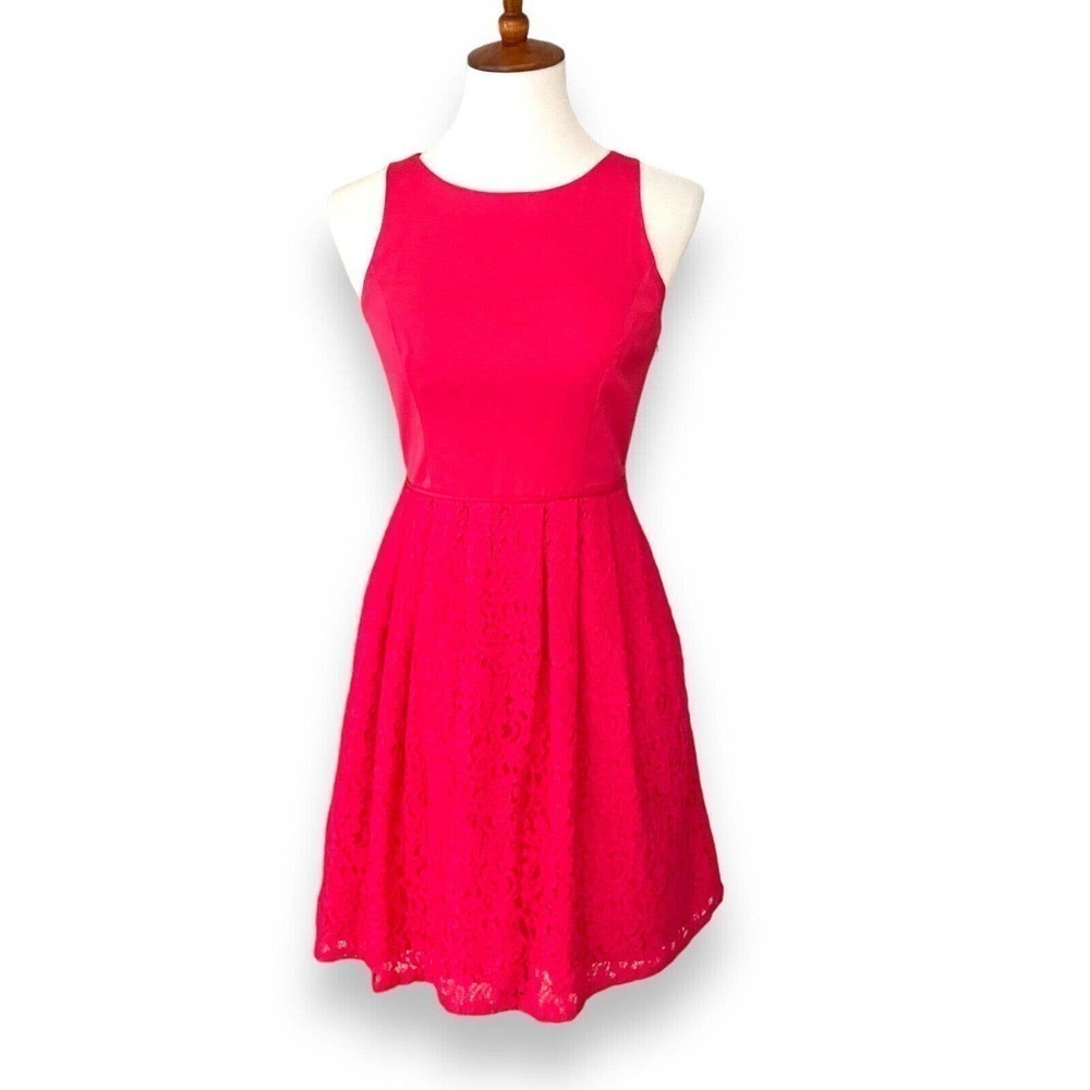 Adrianna Papell Peony Pink Sleeveless Crew Neck Floral A-Line Dress Size 2 NWT